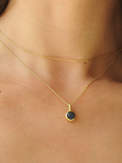 IMI. Gold Necklace with round Labradorite stone. 925 silver gold plated