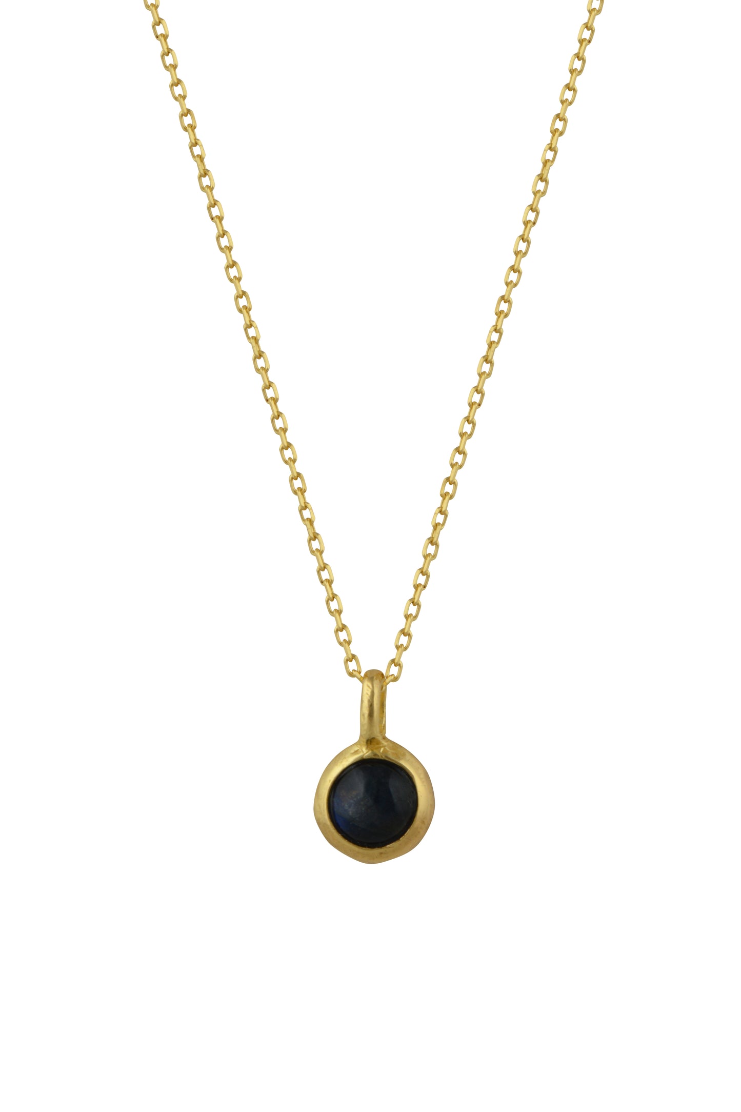 IMI. Gold Necklace with round Labradorite stone. 925 silver gold plated