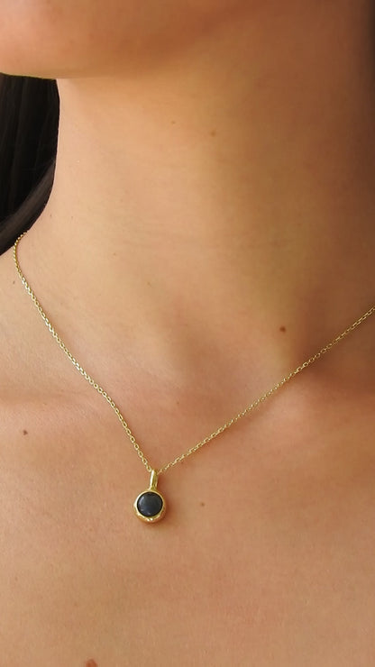 IMI. Gold Necklace with round Labradorite stone. 925 silver gold plated